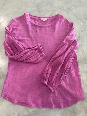 dylan Fuchsia Pink Long-Sleeve Textured Balloon Sleeve Tee